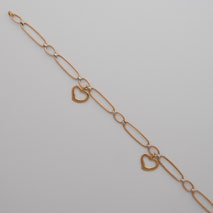 14K Yellow Gold / White Gold Link Necklace with Heart Drops