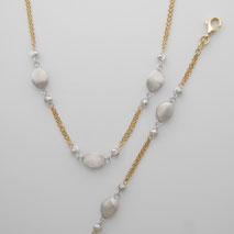 14K Yellow Gold Double Strand Diamond Cut Cable Chain with White Gold Nuggets