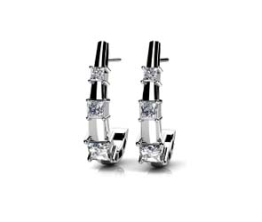 3-Stone Princess Cut  Diamond Earrings