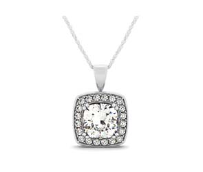 Hanging Diamond Cushion Halo Pendant