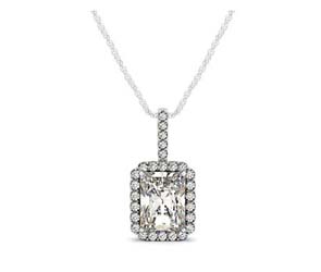 Drop Three Prong Halo Radiant Diamond Pendant