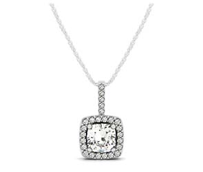 Drop Four Prong Halo Cushion Diamond Pendant