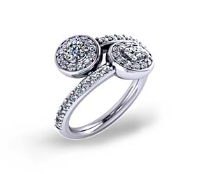 Double Stone Halo Diamond Ring
