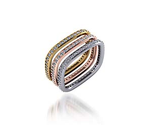 Stackable Tri Color Diamond Wedding/Anniversary